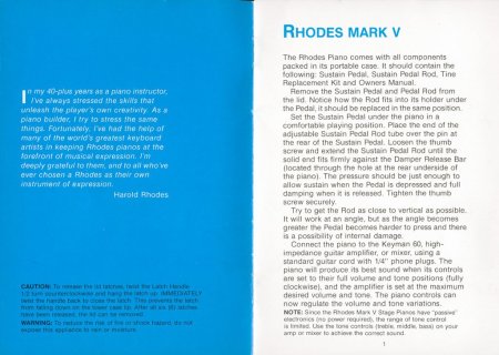 Rhodes Mark V Owners Manual Pages 0 and 1